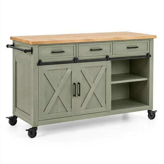 Móvel auxiliar de cozinha com rodas com portas - Verde/castanho