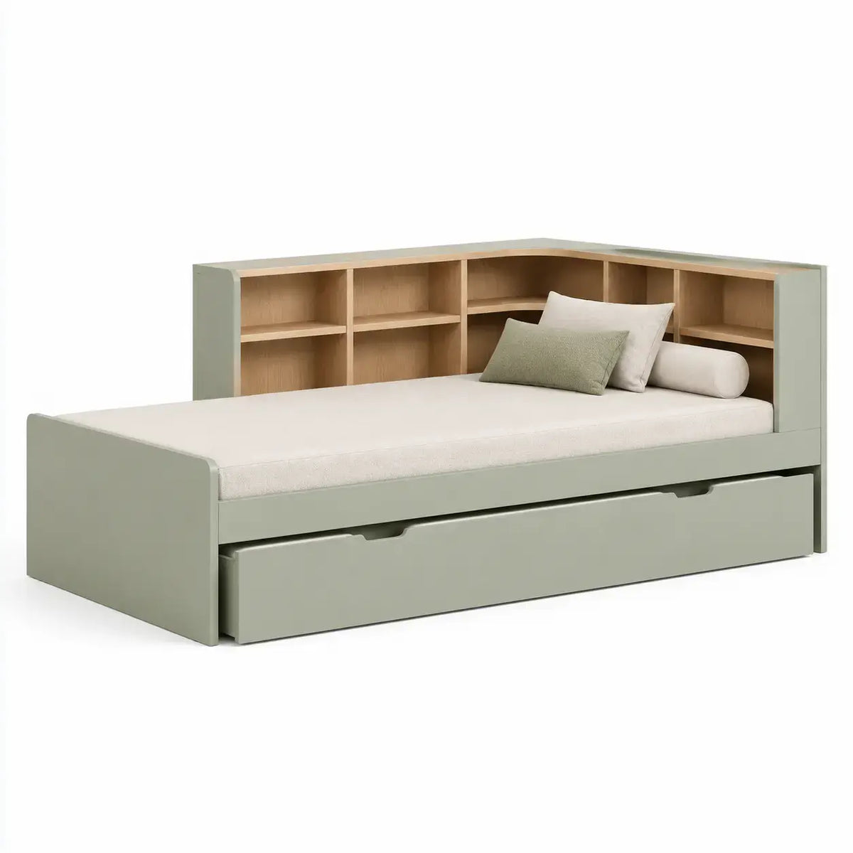 Estrutura de cama com gavetas de arrumação - Verde/castanho